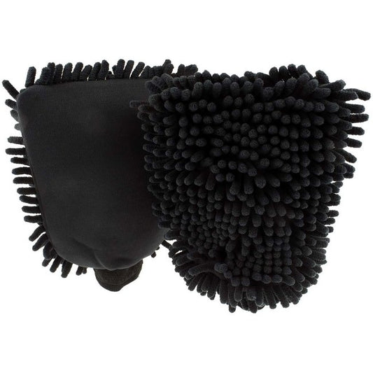 Zwarte washandschoen met chenille lokken